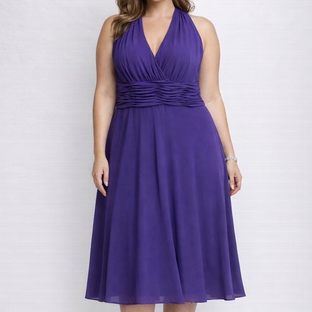 Evan Picone Dress Womens 12‎ Purple Ruched V-Neck Sleeveless Formal Evening Gown